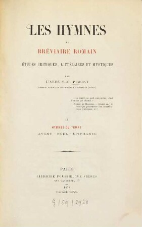 Les hymnes du bréviaire romain : études critiques, littéraires et mystiques, 2. Hymnes du temps : (Avent - Noël - Épiphanie)