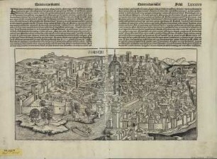 Ansicht von Florenz, Holzschnitt, um 1493 : Florencia / [Hartmann Schedel. Holzschnitte von Michael Wolgemut, Wilhelm Pleydenwurff]. - [Nuremberge] : [Koberger] , [1493]. - 1 Ansicht : Holzschn. ; Blattgr. 60 x 45 cm, Bildgr. 50 x 25 cm +++ Auch enth. in: Weltchronik / Hartmann Schedel. - Mit Text