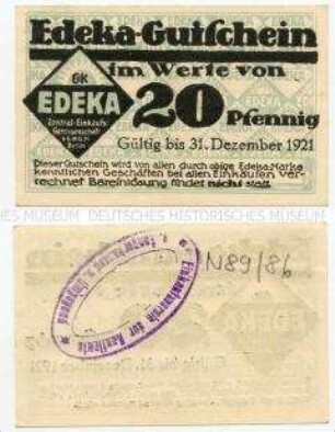 Notgeldschein, Edeka, 20 Pfennig