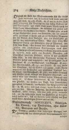 Musen-Almanach A. MDCCLXXVI.