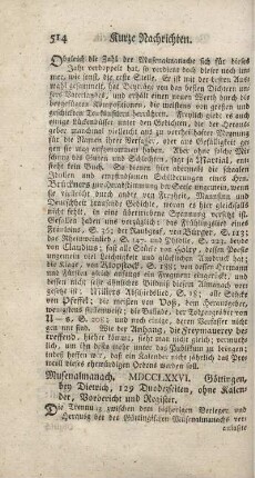 Musen-Almanach A. MDCCLXXVI.