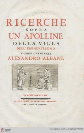 Ricerche sopra un Apolline della villa dell'Eminentissimo Signor Cardinale Alessandro Albani : c