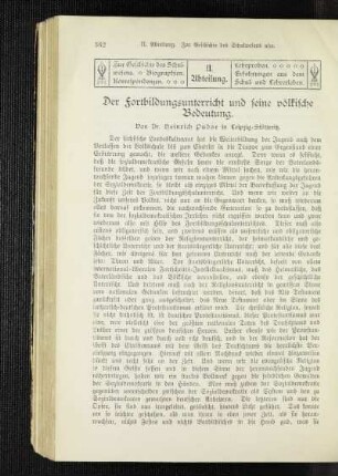 ¬Der¬ Fortbildungsunterricht und seine völkische Bedeutung