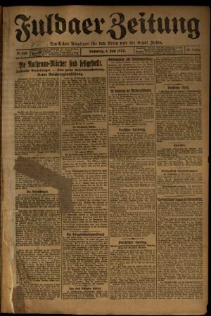 Ausgabe vom Samstag, den 01. Juli 1922.