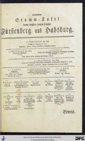 Gemeine Stamm-Tafel derer beyden hohen Häuser Fürstenberg und Habsburg.