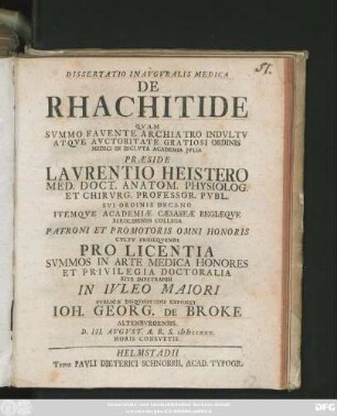 Dissertatio Inavgvralis Medica De Rhachitide