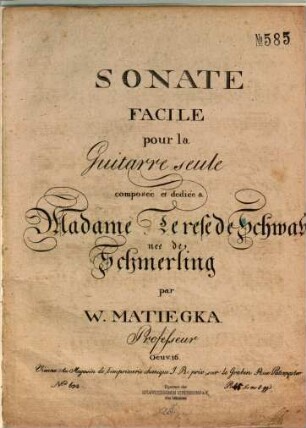 Sonate facile pour la guitarre seule : oeuv. 16