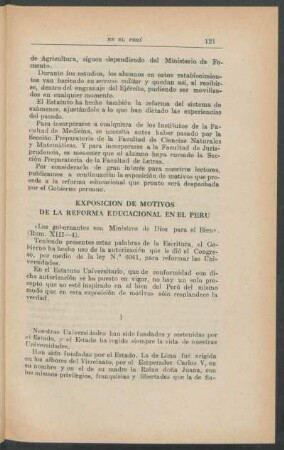 Exposición de motivos de la reforma educacional en el Perú