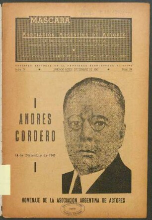 [Fotografía de] Andres Cordero : 14 de Diciembre de 1943 - Homenaje de la Asociación Argentina de Actores