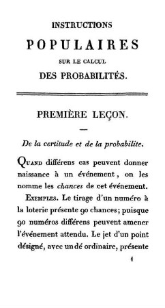 Instrotions Populaires sur le Calcul des Probabilités. Première - Xe Lecon.