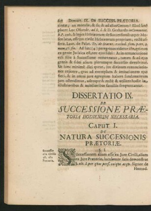 Dissertatio IX. De Successione Praetoria Hodienum Necessaria.