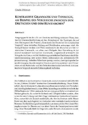 Kontrastive Grammatik und Typologie, am Beispiel des Vergleichs zwischen dem Deutschen und dem Rumänischen