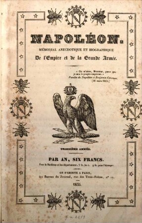 Napoléon : mémorial anecdotique et biographique de l'Empire et de la Grande Armée, 3. 1835, Livr. 1