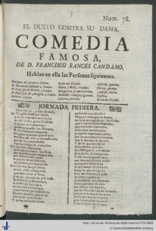 El Duelo Contra Su Dama : Comedia Famosa