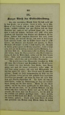 IX. Kurzer Abriß der Erdbeschreibung