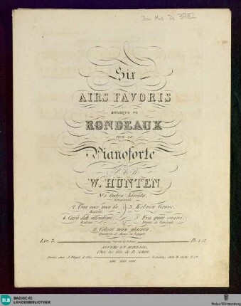 3: Six airs favoris : arrangés en rondeaux pour le pianoforte