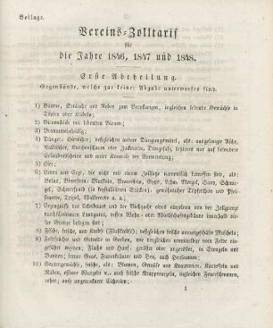 Vereins-Zolltarif für die Jahre 1846, 1847 und 1848