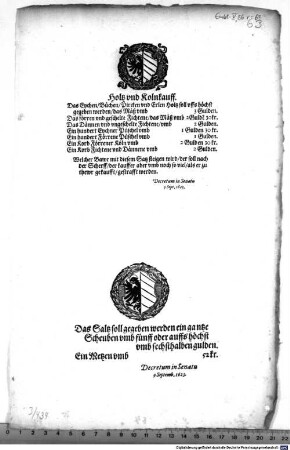 Holtz und Kolnkauff : Decretum in Senatu 9 Sept. 1623