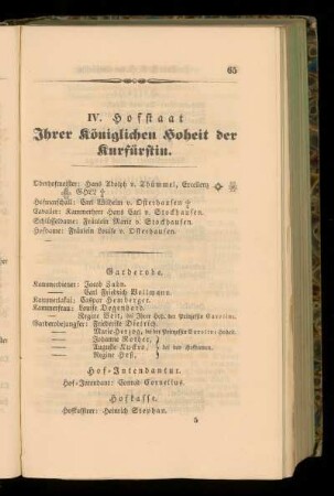 IV. Hofstaat Ihrer königlichen Hoheit der Kurfürstin.