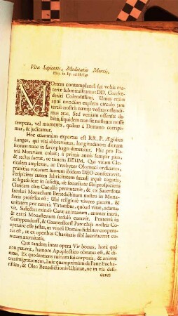 Vita Sapientis, Meditatio Mortis. Hier. in Ep. ad Heli.o : Mortem contemplandi sat vobis materiae subministramus DD. Confoederati Colendissimi ... Hoc etiamnum expertus est RR. P. Aegidius Langer ...