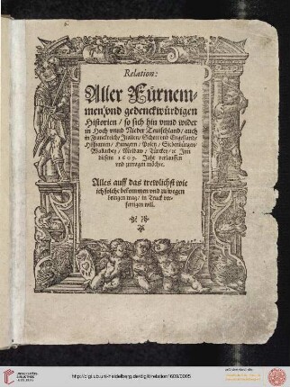 Relation: Aller Fuernemmen und gedenckwuerdigen Historien: so sich hin und wider in Hoch- und Nieder-Teutschland, auch in ... verlauffen und zutragen möchte