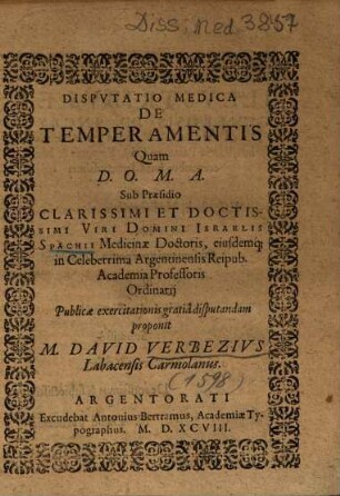 Dispvtatio Medica De Temperamentis