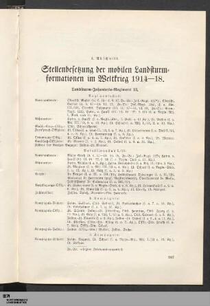 Stellenbesetzung der mobilen Landsturmformationen im Weltkrieg 1914-18