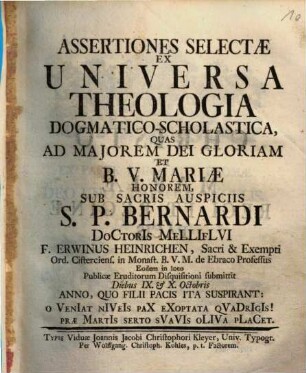 Assertiones Selectae Ex Universa Theologia Dogmatico-Scholastica
