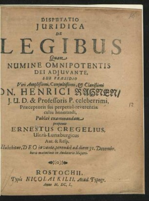 Disputatio Iuridica De Legibus