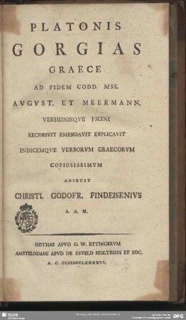 Platonis Gorgias : Graece Ad Fidem Codd. Mss. August. Et Meermann