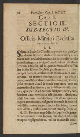 [...] Sub-Sectio IV. De Officio Ministri Ecclesiae circa adiaphora.