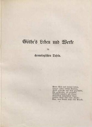 Göthe's Leben und Werke in chronologischen Tafeln : für gebildete Verehrer des Dichters