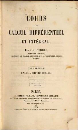 Cours de calcul différentiel et intégral. 1, Calcul intégral