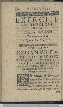 Exercitium Theologicum, De nativitate Christi