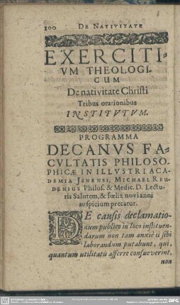 Exercitium Theologicum, De nativitate Christi