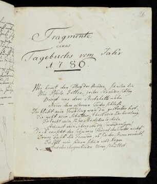 26r-26v Fragmente eines Tagebuchs vom Jahr 1786
