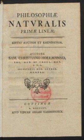Philosophiæ Naturalis Primæ Lineæ