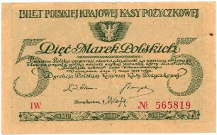 Geldschein, 5 Polnische Mark, 17.5.1919
