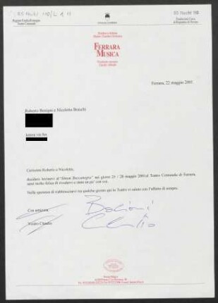 Brief an Roberto Benigni und Nicoletta Braschi, 22.05.2001