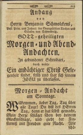 Morgen- und Abendandacht am Sonntage