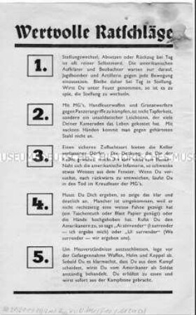 Abwurf-Flugblatt der Alliierten mit der Aufforderung an die deutschen Truppen, sich gefangen zu geben