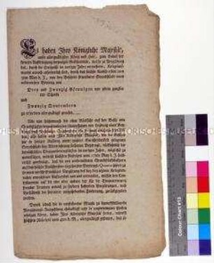 Edikt des Rates zu Dresden betreffend Steuerausschreibung für Grundstücksbesitzer zur Deckung von Kriegslasten