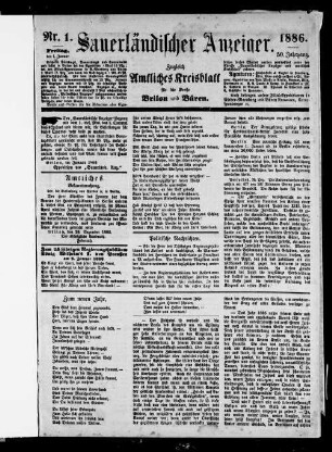 Sauerländischer Anzeiger ; [...] ; Amtliches Kreisblatt für die Kreise Brilon und Büren