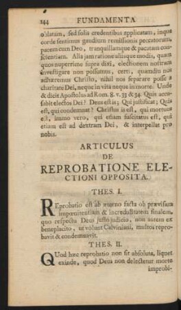 Articulus De Reprobatione Electioni Opposita.