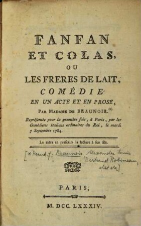 Fanfan et Colas, ou les frères de lait : comédie