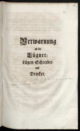 Verwarnung an die Lügner, Lügen-Schreiber und Drucker