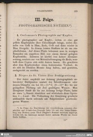 III. Folge. Photographische Notizen