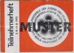 Vordruck (Muster) eines Teilnehmerheftes für die X. Weltfestspiele der Jugend und Studenten 1973 (rot)