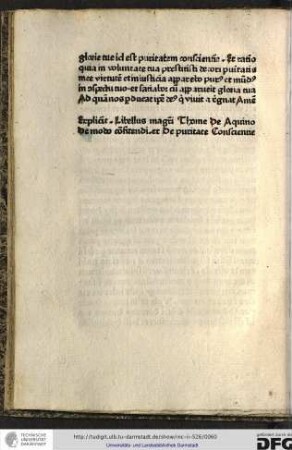 Explicit libellus magistri Thome de Aquino de modo confitendi et de puritate conscientie.