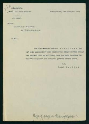 Ablehnung Erlass der Unterrichtsgelder (08.081933)